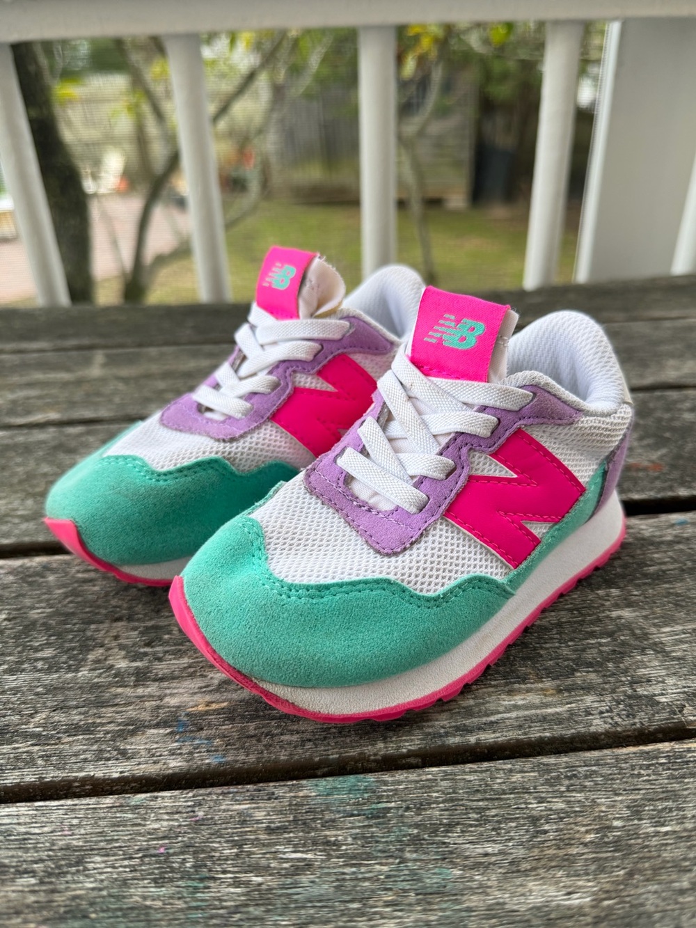 New Balance Kids' Pink & Teal Retro Runner Sneakers Slip On Size 8